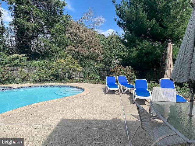723 S Latches Ln, Merion Station, PA 19066 - view of pool featuring a patio, a fenced backyard, outdoor dining space, and view of wooded area
