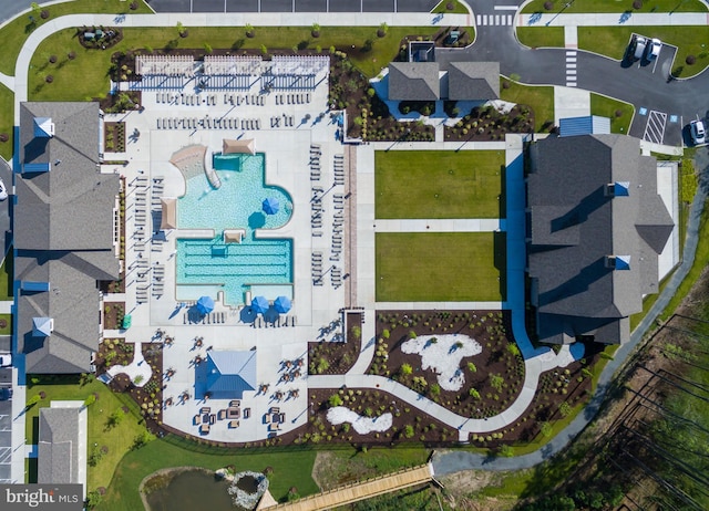 aerial view of a pool