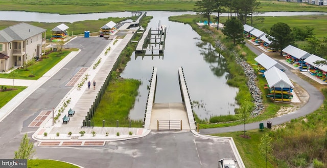 aerial view of a nearby body of water