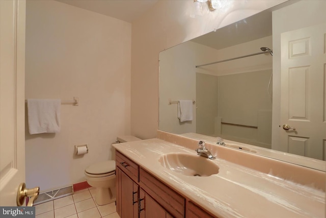 1300 Sand Hill Rd, Hummelstown, PA 17036 - full bathroom with vanity, visible vents, toilet, walk in shower, and tile patterned floors