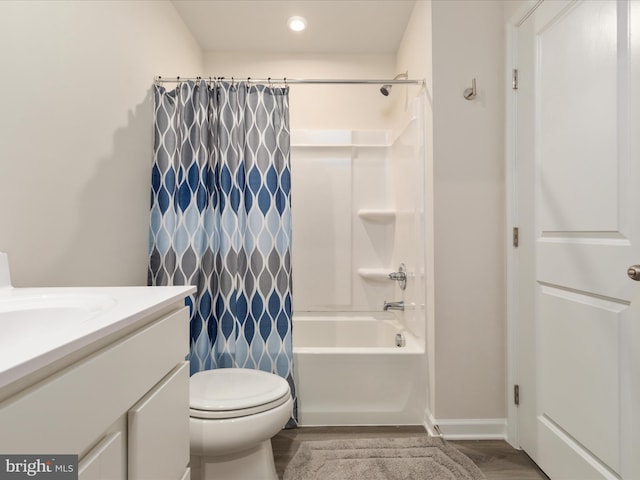 153 Kensington Cir, Middletown, VA 22645 - full bath featuring recessed lighting, shower / bath combination with curtain, wood finished floors, toilet, and vanity