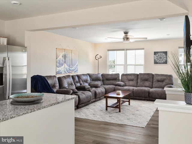 153 Kensington Cir, Middletown, VA 22645 - living area featuring ceiling fan and dark wood-style flooring