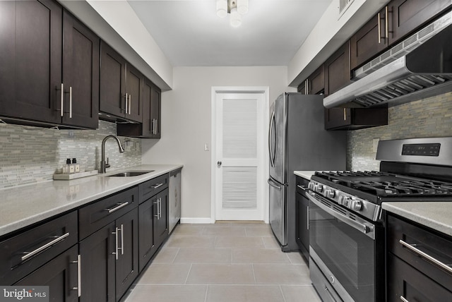 kitchen with light countertops, a sink, appliances with stainless steel finishes, and tasteful backsplash
