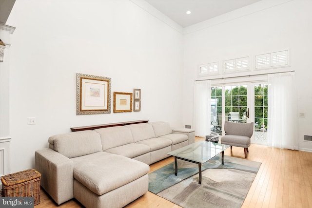 29 Sparrow Dr, Hamilton, NJ 08690 - living room with light wood-type flooring, a high ceiling, baseboards, and visible vents