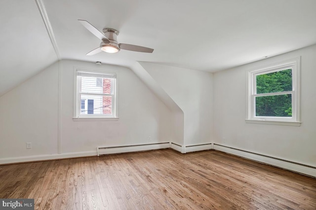 8205 Robin Hood Ct, Towson, MD 21204 - additional living space with lofted ceiling, light wood-style flooring, a ceiling fan, and baseboards