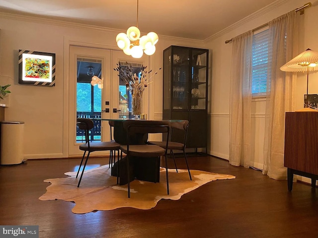 7910 Bayberry Dr, Alexandria, VA 22306 - dining room with a chandelier, wood finished floors, and ornamental molding