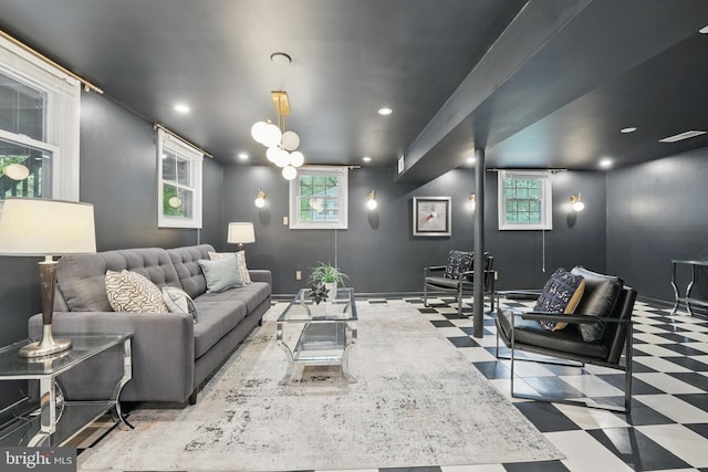 7910 Bayberry Dr, Alexandria, VA 22306 - living area with tile patterned floors and recessed lighting