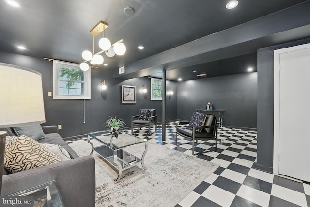 7910 Bayberry Dr, Alexandria, VA 22306 - living area featuring tile patterned floors and recessed lighting