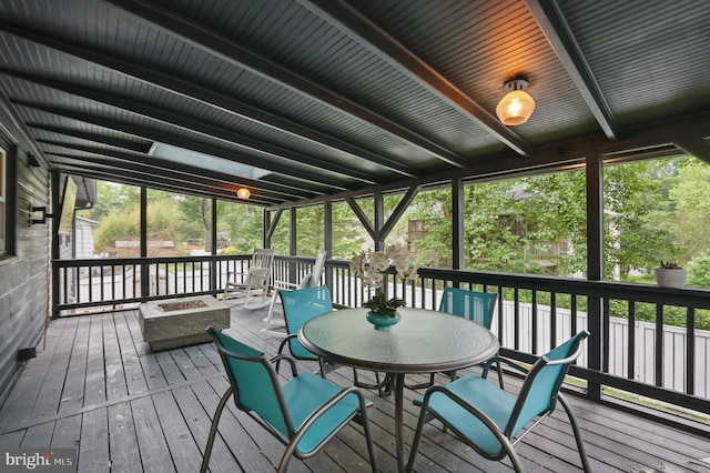 7910 Bayberry Dr, Alexandria, VA 22306 - wooden deck featuring a fire pit and outdoor dining area