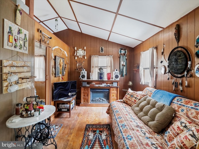 29 Roy Guinn Rd, Points, WV 25437 - living room with vaulted ceiling, wood finished floors, and wooden walls