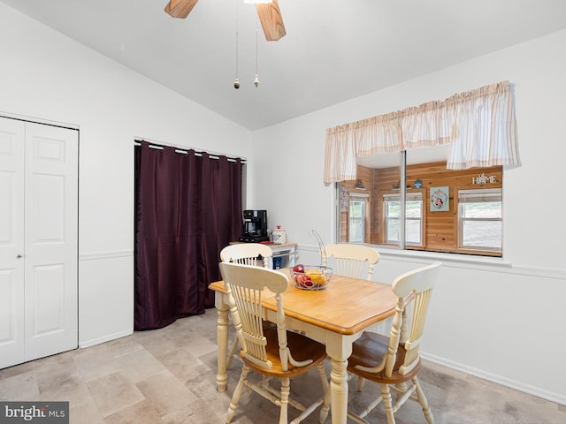 9 Honeysuckle Dr, Newark, DE 19702 - dining area with ceiling fan, lofted ceiling, and baseboards