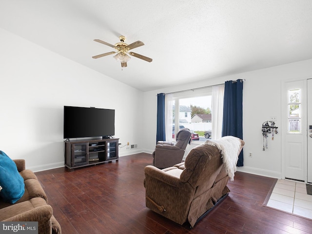 9 Honeysuckle Dr, Newark, DE 19702 - living area featuring a ceiling fan, vaulted ceiling, wood finished floors, and plenty of natural light