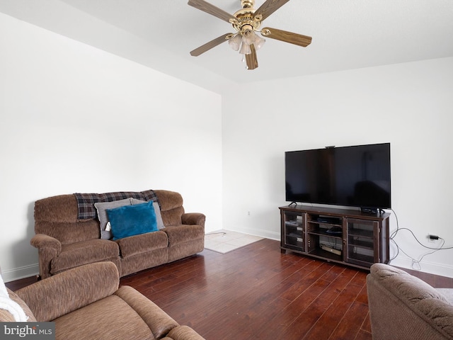 9 Honeysuckle Dr, Newark, DE 19702 - living room with ceiling fan, wood finished floors, and baseboards