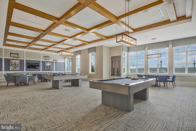 170 Harrier Way Unit 32, Chester, MD 21619 - rec room featuring carpet floors, a healthy amount of sunlight, pool table, and coffered ceiling