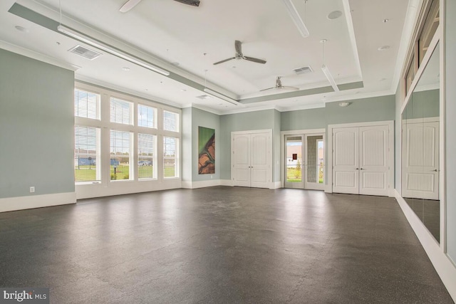 170 Harrier Way Unit 32, Chester, MD 21619 - spare room with crown molding, visible vents, a towering ceiling, and ceiling fan