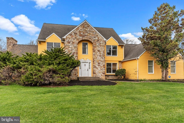 29 Foxcroft Dr, Princeton, NJ 08540 - view of front of house featuring a front yard, stone siding, and roof with shingles