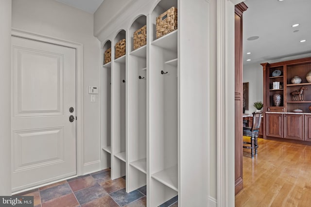 mudroom featuring recessed lighting