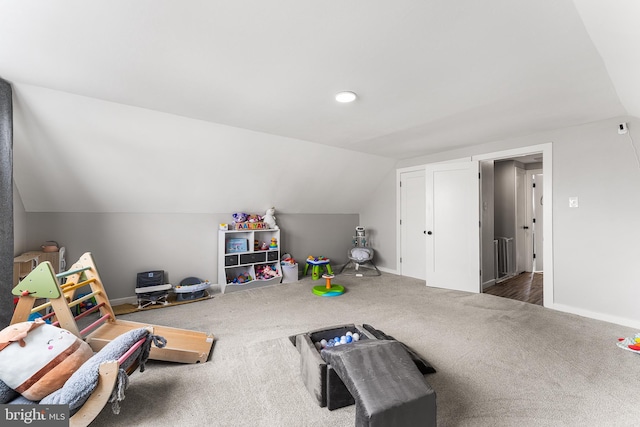 11 New Coach Pl, Willingboro, NJ 08046 - rec room featuring carpet flooring, lofted ceiling, and baseboards