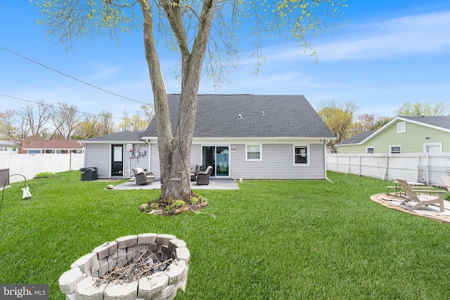11 New Coach Pl, Willingboro, NJ 08046 - back of house featuring an outdoor fire pit, a patio area, and a shingled roof
