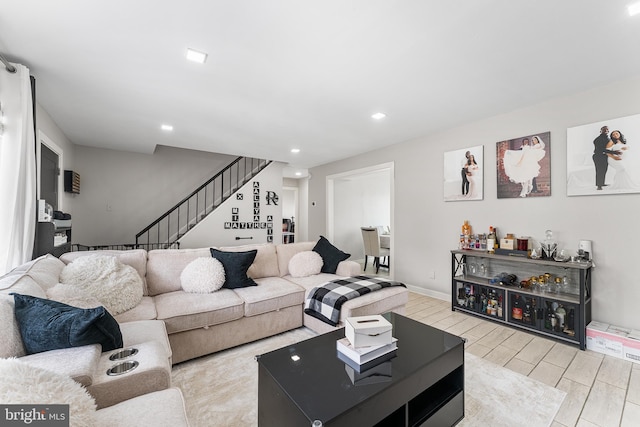 11 New Coach Pl, Willingboro, NJ 08046 - living area featuring stairway, wood finish floors, and recessed lighting
