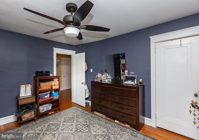 538 Gainsboro Rd, Drexel Hill, PA 19026 - bedroom with baseboards, a ceiling fan, and wood finished floors