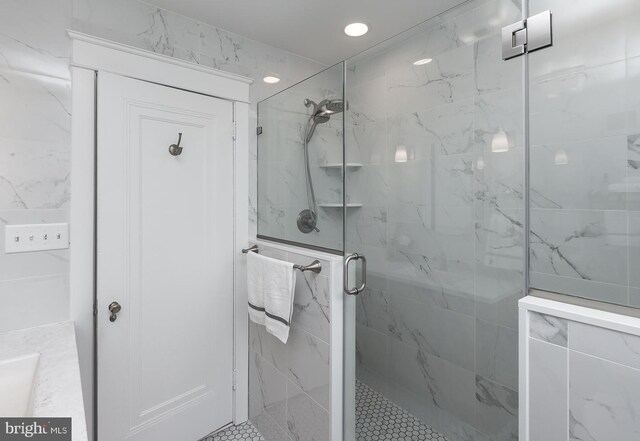538 Gainsboro Rd, Drexel Hill, PA 19026 - full bathroom with recessed lighting and a marble finish shower