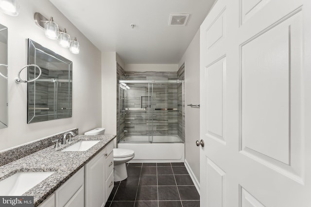 bathroom featuring a sink, toilet, double vanity, and visible vents