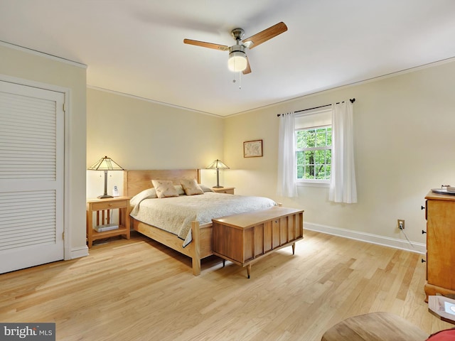 506 Devonshire Ln, Severna Park, MD 21146 - bedroom featuring light wood-style floors, ornamental molding, and ceiling fan