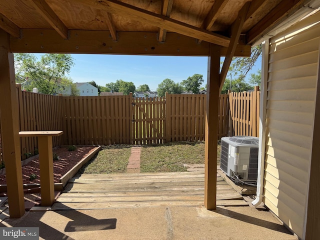 view of patio / terrace with a gate, fence, and cooling unit