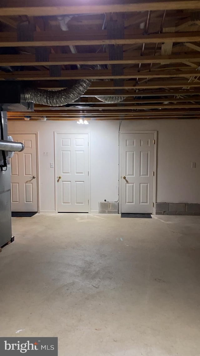 view of unfinished basement