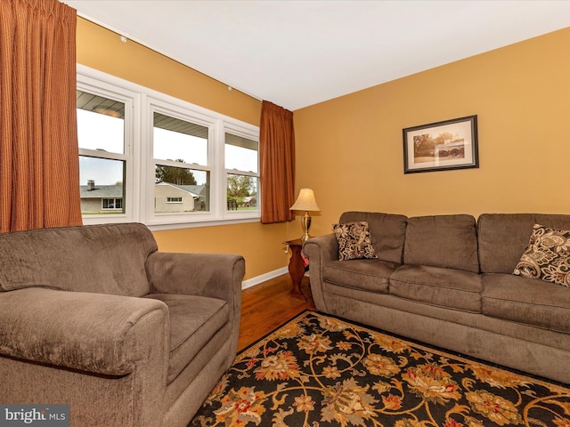 living area featuring baseboards and wood finished floors