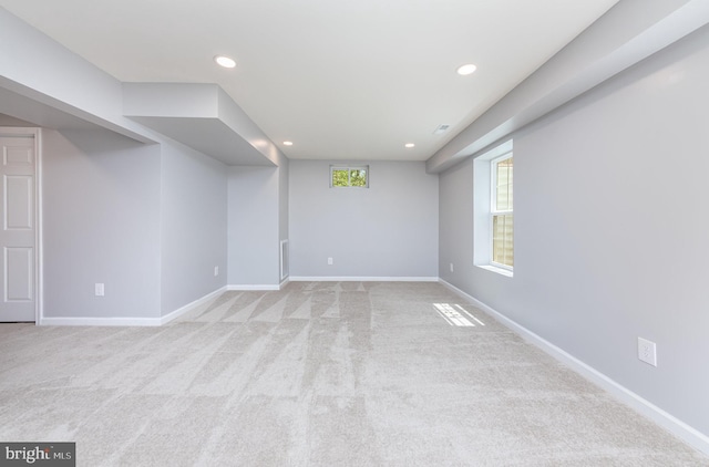 7464 Cedar Fork Rd, Ruther Glen, VA 22546 - basement featuring baseboards, light carpet, and recessed lighting