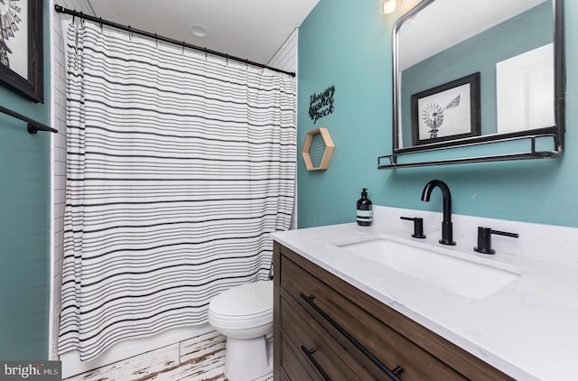 7464 Cedar Fork Rd, Ruther Glen, VA 22546 - bathroom with toilet, a shower with curtain, and vanity