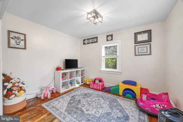 playroom with wood finished floors