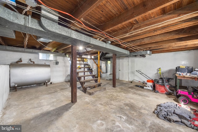 below grade area with heating fuel and stairs