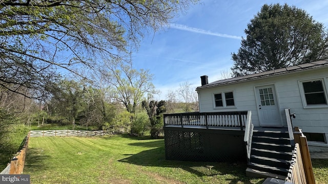 view of yard with fence and a deck