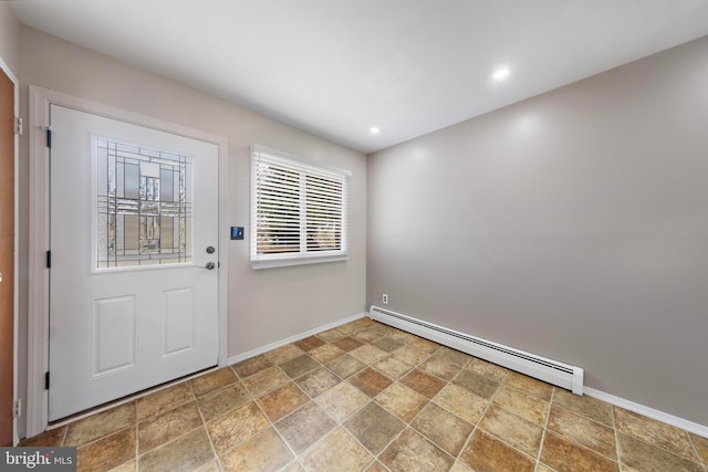 14B Heron St S, Manchester Township, NJ 08759 - entrance foyer with baseboards, baseboard heating, stone finish floor, and recessed lighting