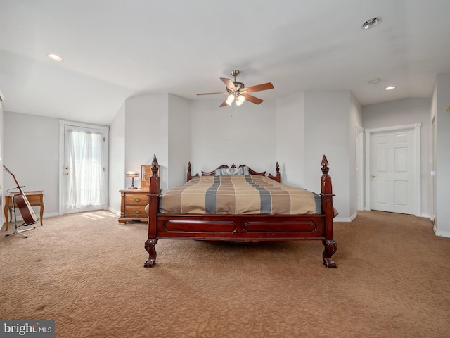 59 Hagan Dr, New Hope, PA 18938 - carpeted bedroom featuring vaulted ceiling, recessed lighting, a ceiling fan, and baseboards