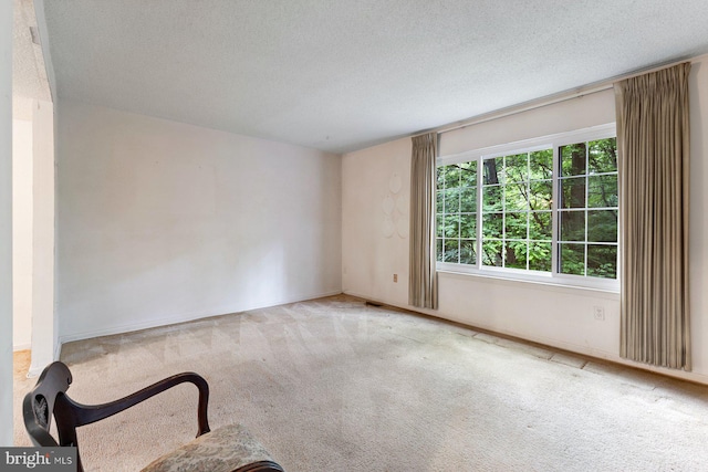 carpeted empty room with a textured ceiling and baseboards