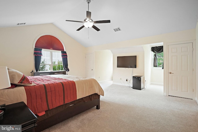 8233 Gallery Ct, Gaithersburg, MD 20886 - bedroom with lofted ceiling, carpet floors, a ceiling fan, and baseboards
