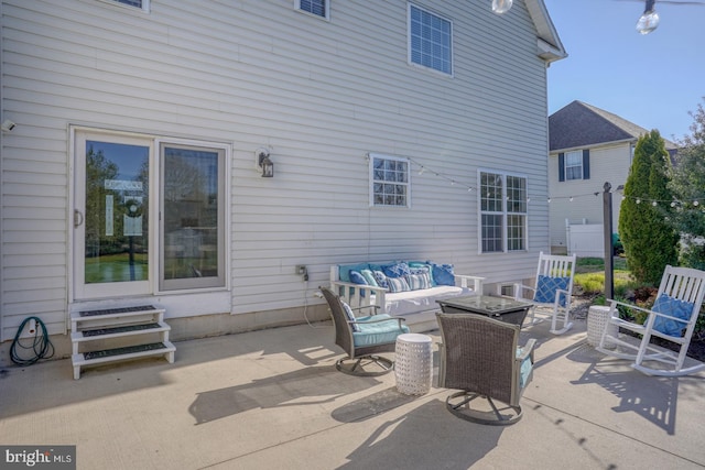 view of patio / terrace with outdoor lounge area and entry steps