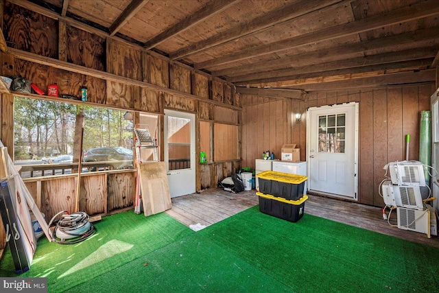 7443 Tamara Ln, Tobyhanna, PA 18466 - misc room with hardwood / wood-style floors and wood walls