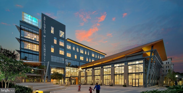 view of property at dusk