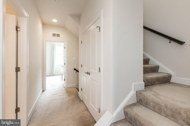 6645 Rhode Island Ave, Riverdale, MD 20737 - hallway featuring recessed lighting, visible vents, light colored carpet, and stairs