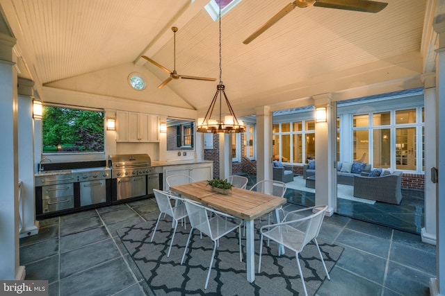 1419 Janneys Ln, Alexandria, VA 22302 - dining room featuring lofted ceiling, ceiling fan, and wood ceiling