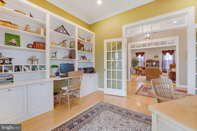 34844 Apple Pride Ct, Round Hill, VA 20141 - office space featuring built in desk, light wood-type flooring, crown molding, and french doors