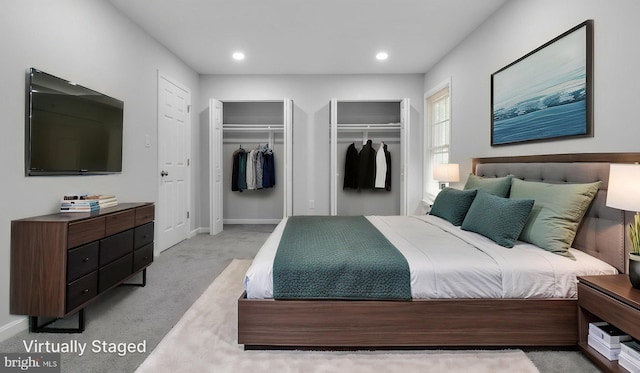 11400 Cosca Park Pl, Clinton, MD 20735 - carpeted bedroom with two closets, baseboards, and recessed lighting