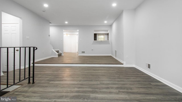 11400 Cosca Park Pl, Clinton, MD 20735 - spare room featuring baseboards, recessed lighting, stairway, dark wood-type flooring, and visible vents