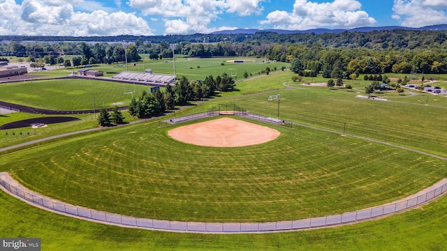 birds eye view of property with a mountain view