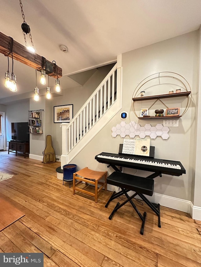 622 Saint Joseph St, Lancaster, PA 17603 - sitting room with wood-type flooring, baseboards, and stairway